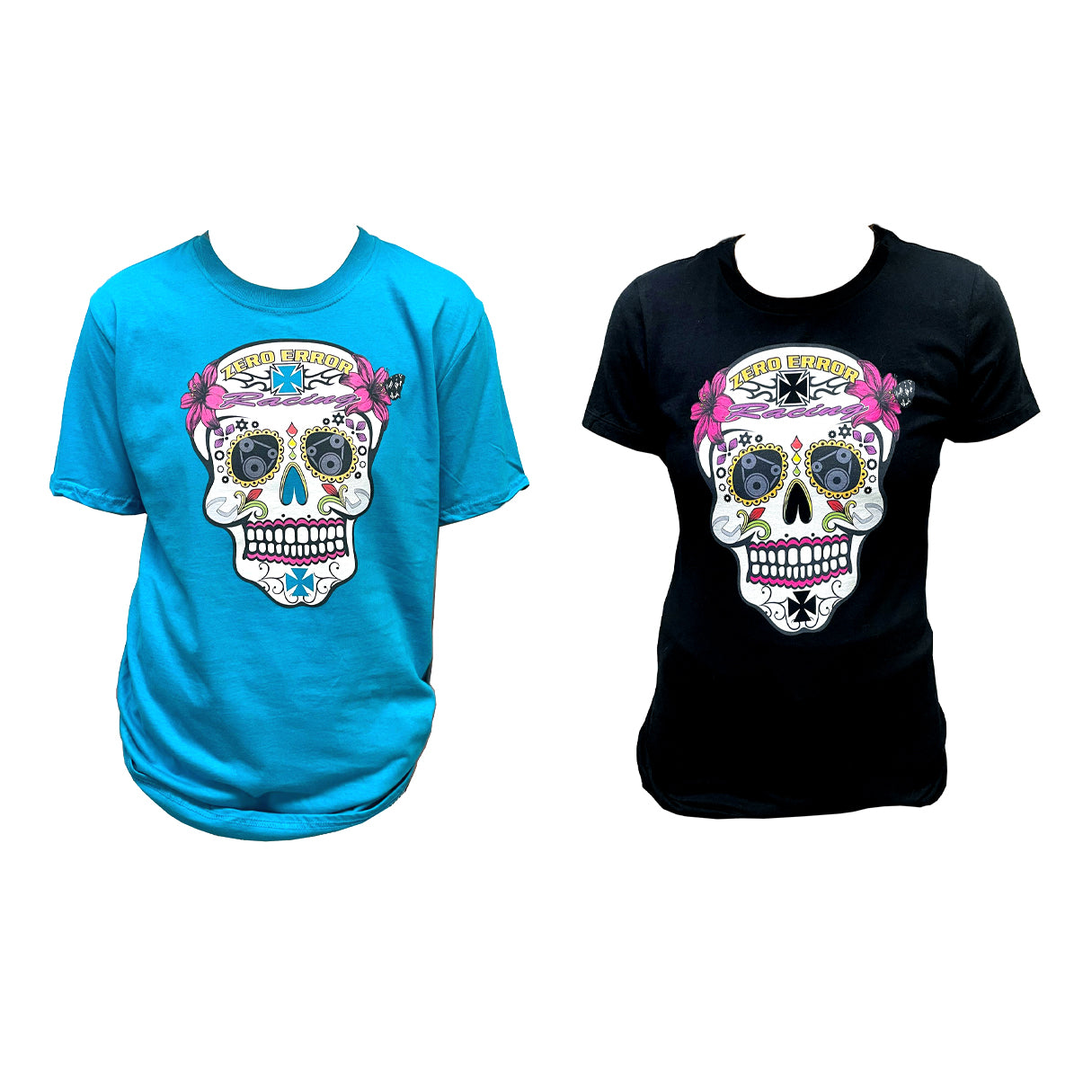Black and Blue Zero Error Sugar Skull T-Shirt.