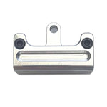 Top of a Silver Zero Error Racing Quarter Midget 5/8 Inch Exhaust Clamp with Black Screws.