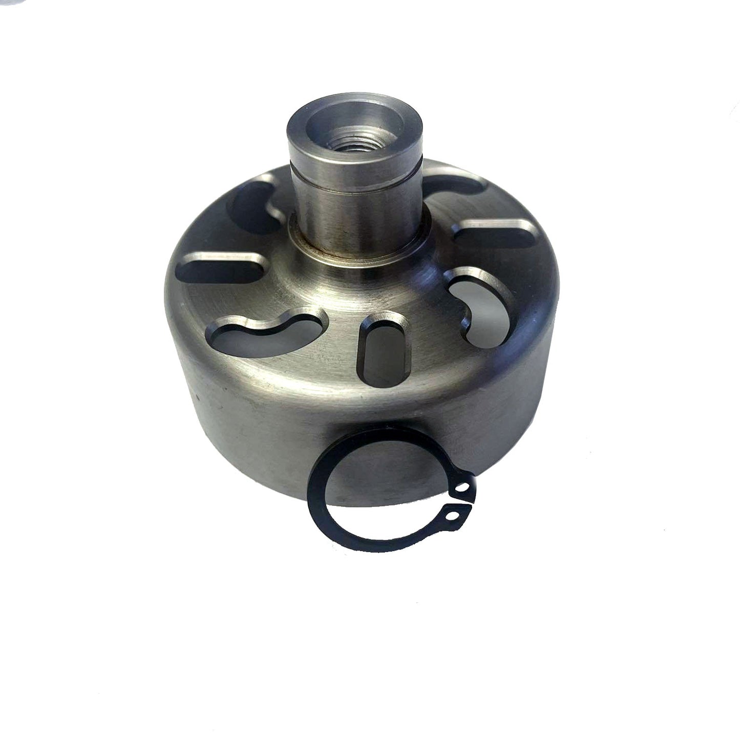 Front of a Zero Error Racing GoPed 54mm Steel Clutch Bell.