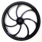 Top View of a Black and Silver Zero Error Racing 16 Inch Billet 7 Spoke Swept Junior Dragster Wheel.