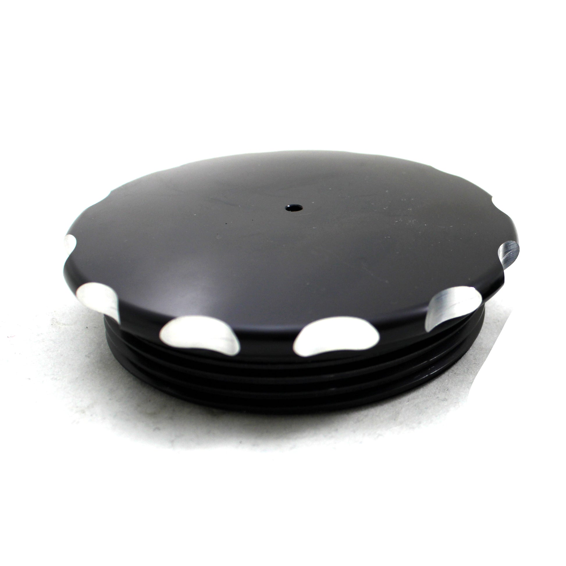 Top of a Zero Error Racing 4 Inch Bigmouth Gas Tank Replacement Cap.