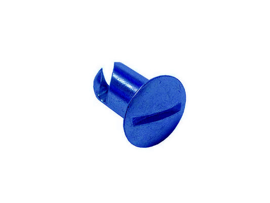 Front View of a Blue Quarter Midget 5/16 Inch Dzus Button.