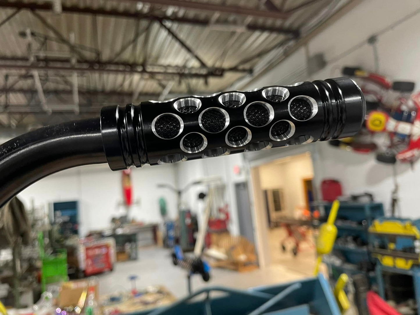 Black Zero Error Racing Installed Holey Grail Handlebar Grip.