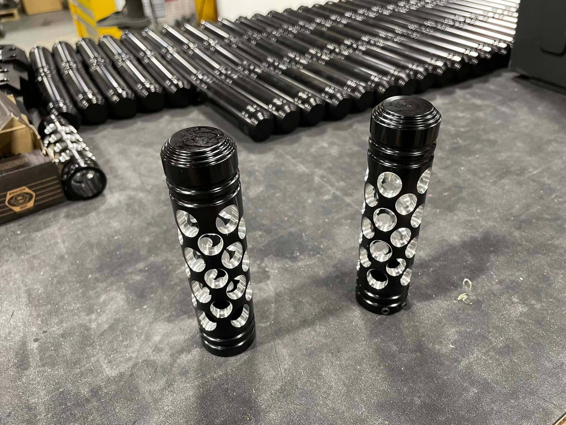 A Production Run of Many Black Zero Error Racing Holey Grail Handlebar Grips. 