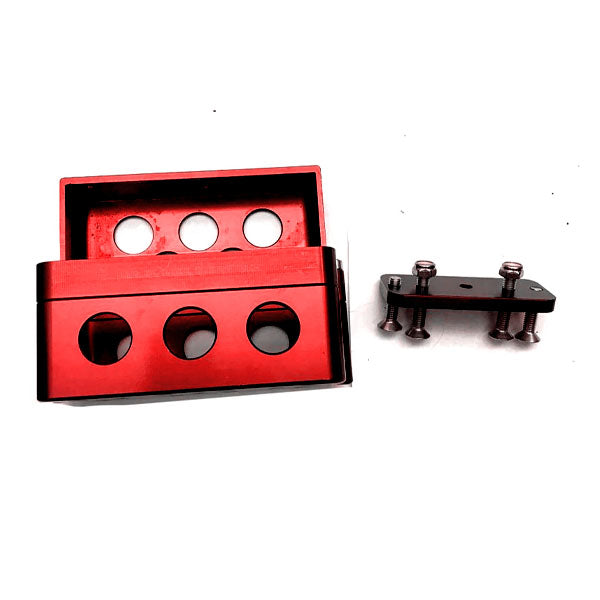 Red Battery Box and Clamp for Shorai Lithium Batteries.